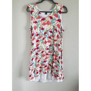 Nina Leonard Woman Size L  Textured Rayon Novelty Flamingo Print Tropical Summer